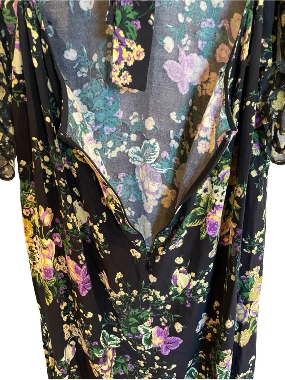 For Love & Lemons Ross Midi Dress Black Floral Open Back Slit L - Picture 9 of 12